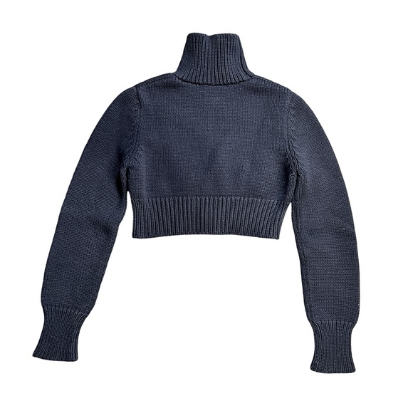 Nili Lotan‎ Sweater Cable Knit Chunky Crop Pullover Textured Ribbed Blue Medium - Picture 1 of 15